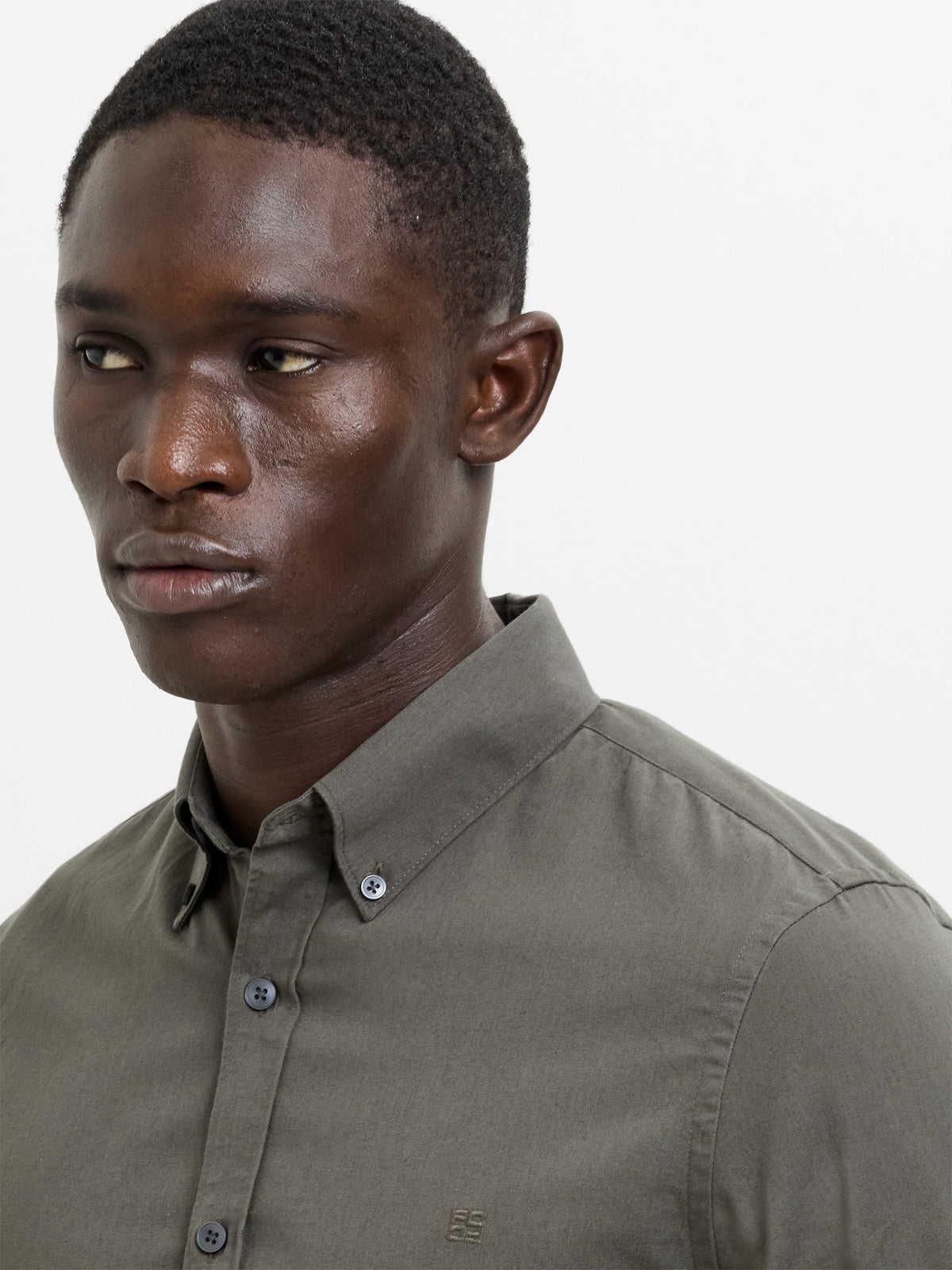 Chemise Oxford à manches longues en twill kaki