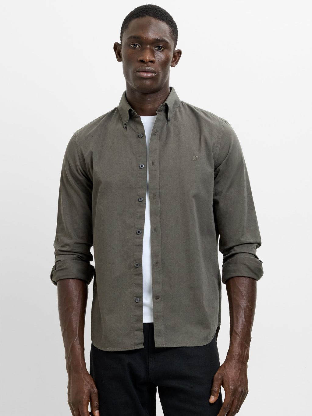 Chemise Oxford à manches longues en twill kaki