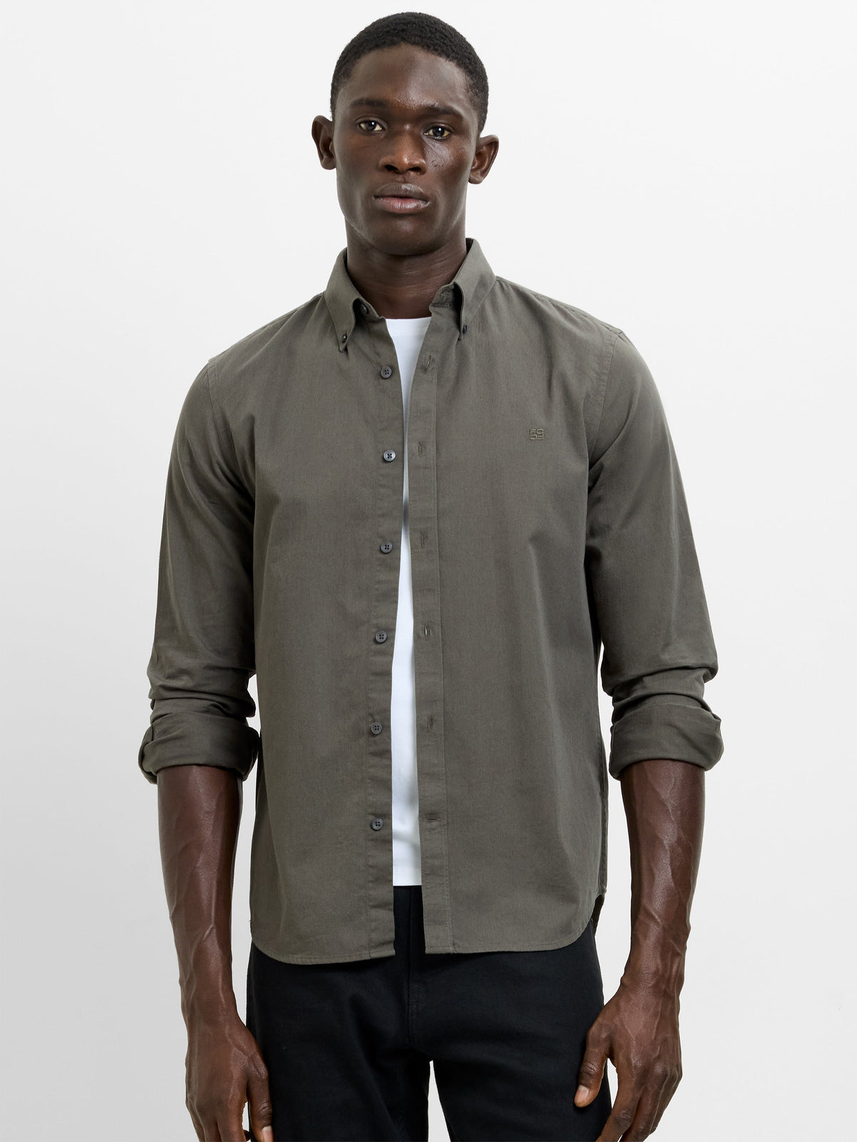 Chemise Oxford à manches longues en twill kaki