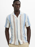 Chemise à col Revere à rayures multiples et manches courtes