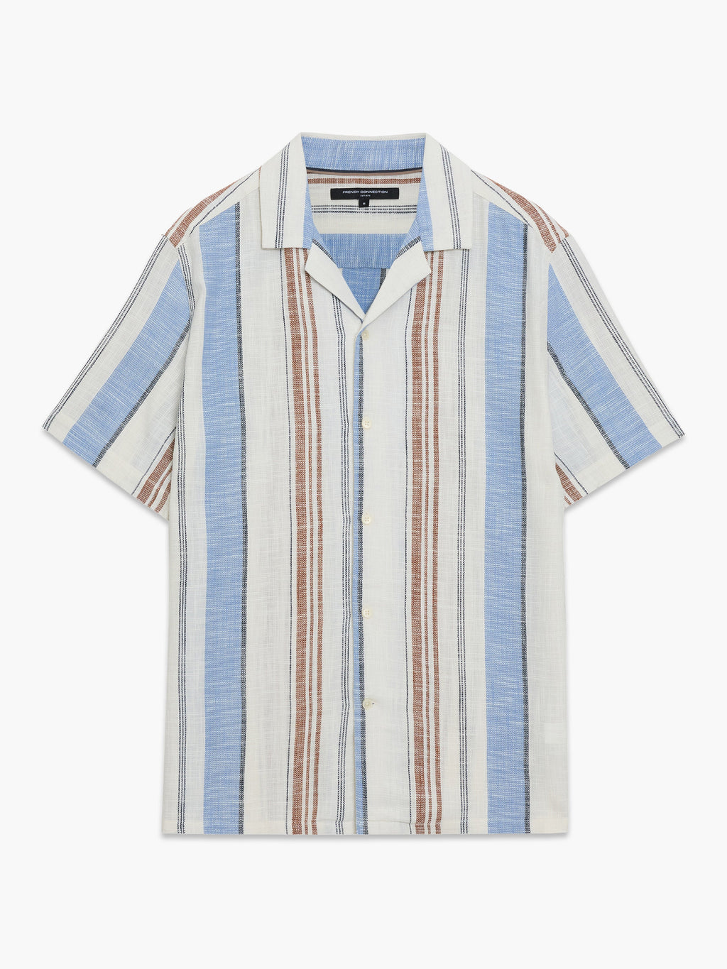 Chemise à col Revere à rayures multiples et manches courtes