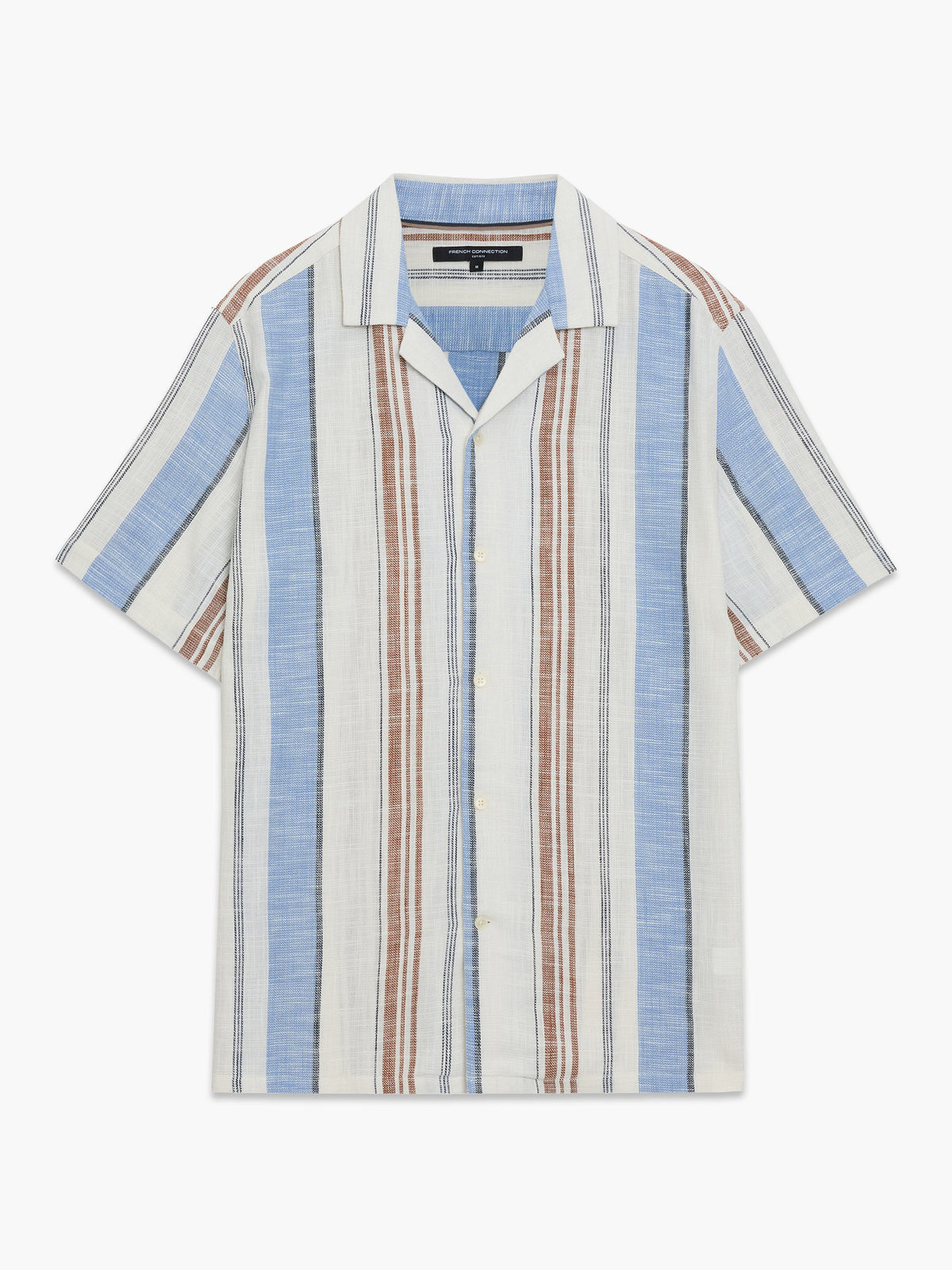 Chemise à col Revere à rayures multiples et manches courtes