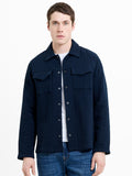 Chemise en toile texturée à rayures à manches longues bleu marine