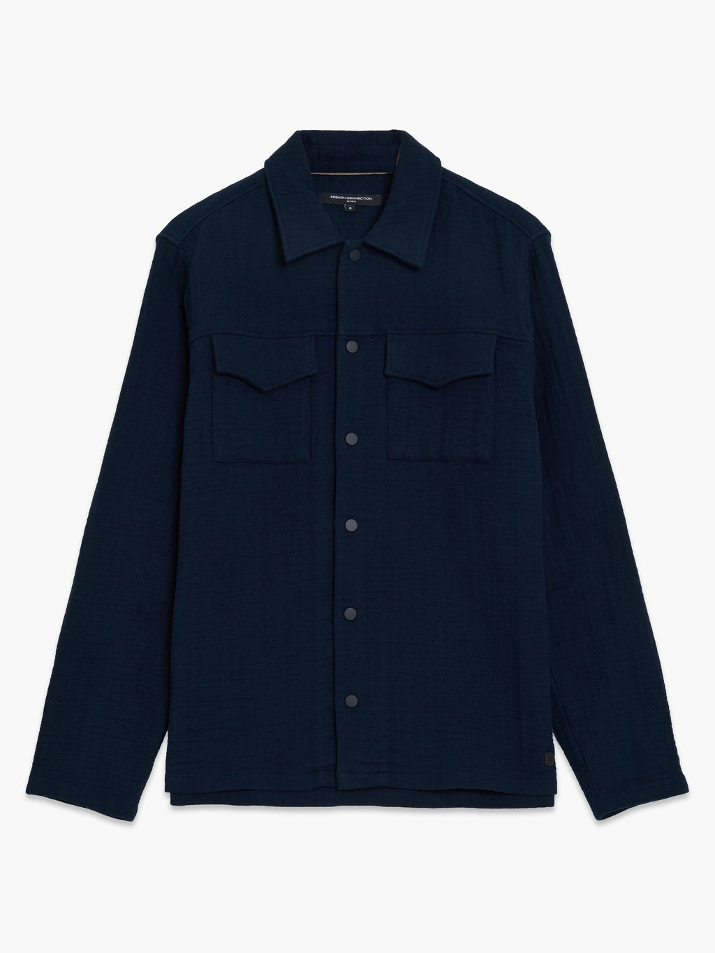 Chemise en toile texturée à rayures à manches longues bleu marine