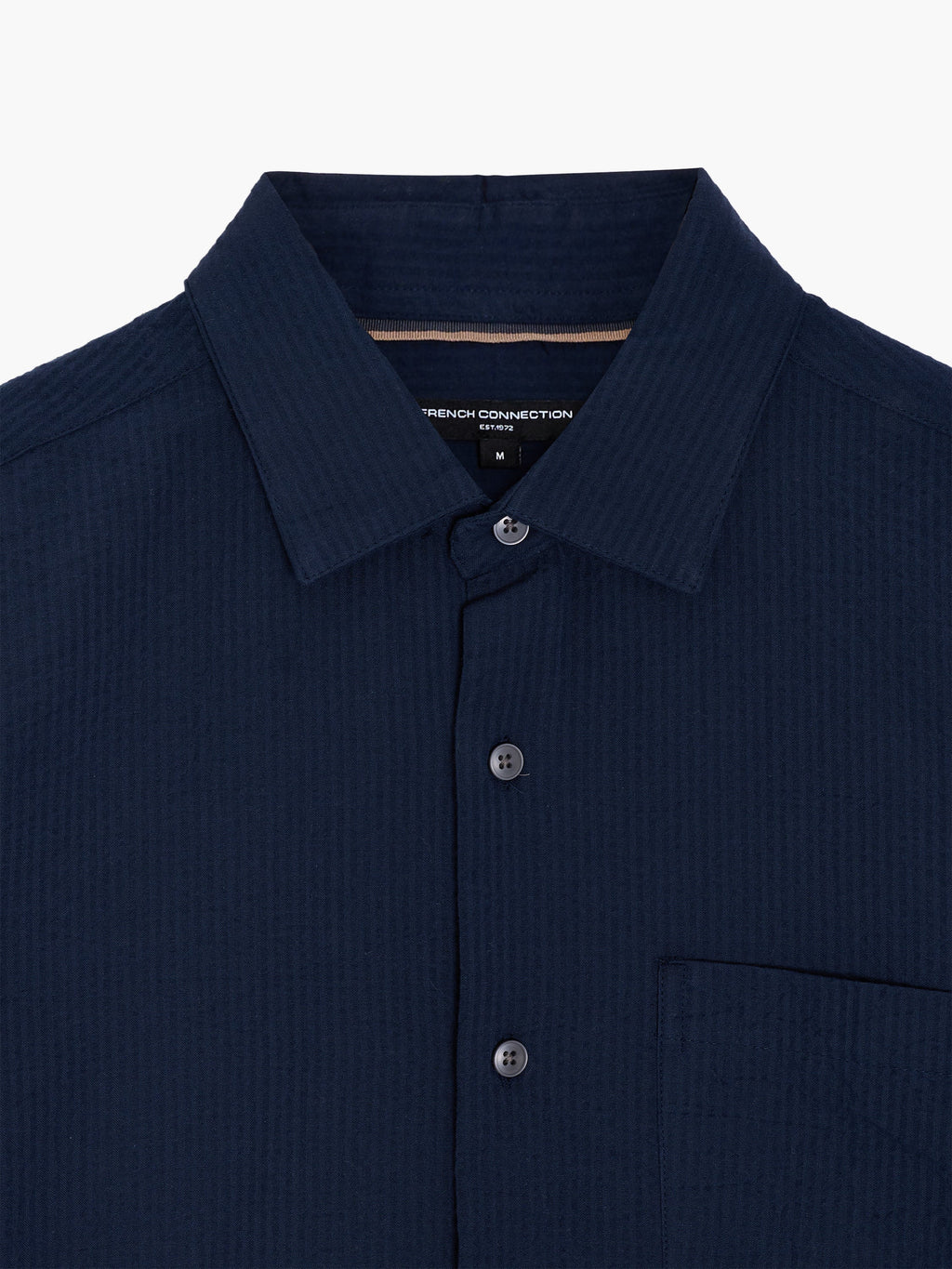 Chemise en seersucker bleu foncé à manches courtes