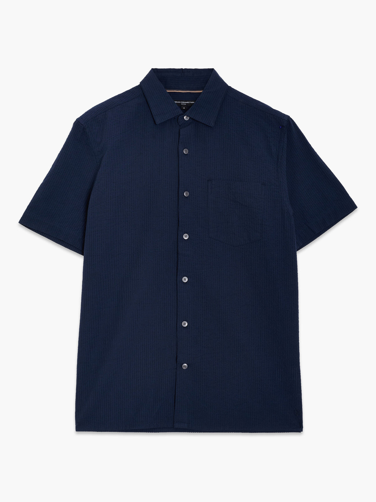 Chemise en seersucker bleu foncé à manches courtes