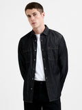 Chemise en jean coupe droite à manches longues