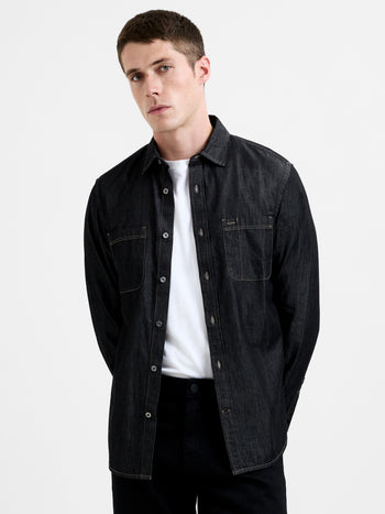 Chemise en jean coupe droite à manches longues