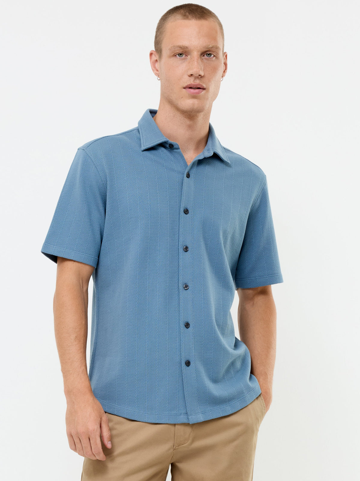Polo à manches courtes en maille verticale bleu clair