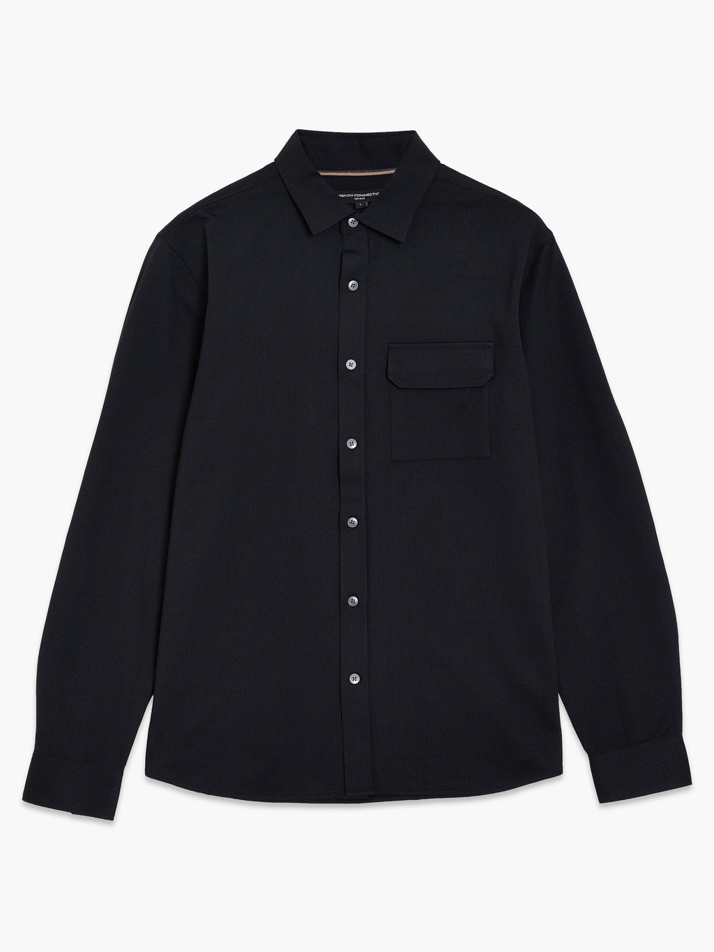 Chemise noire texturée à manches longues et poche