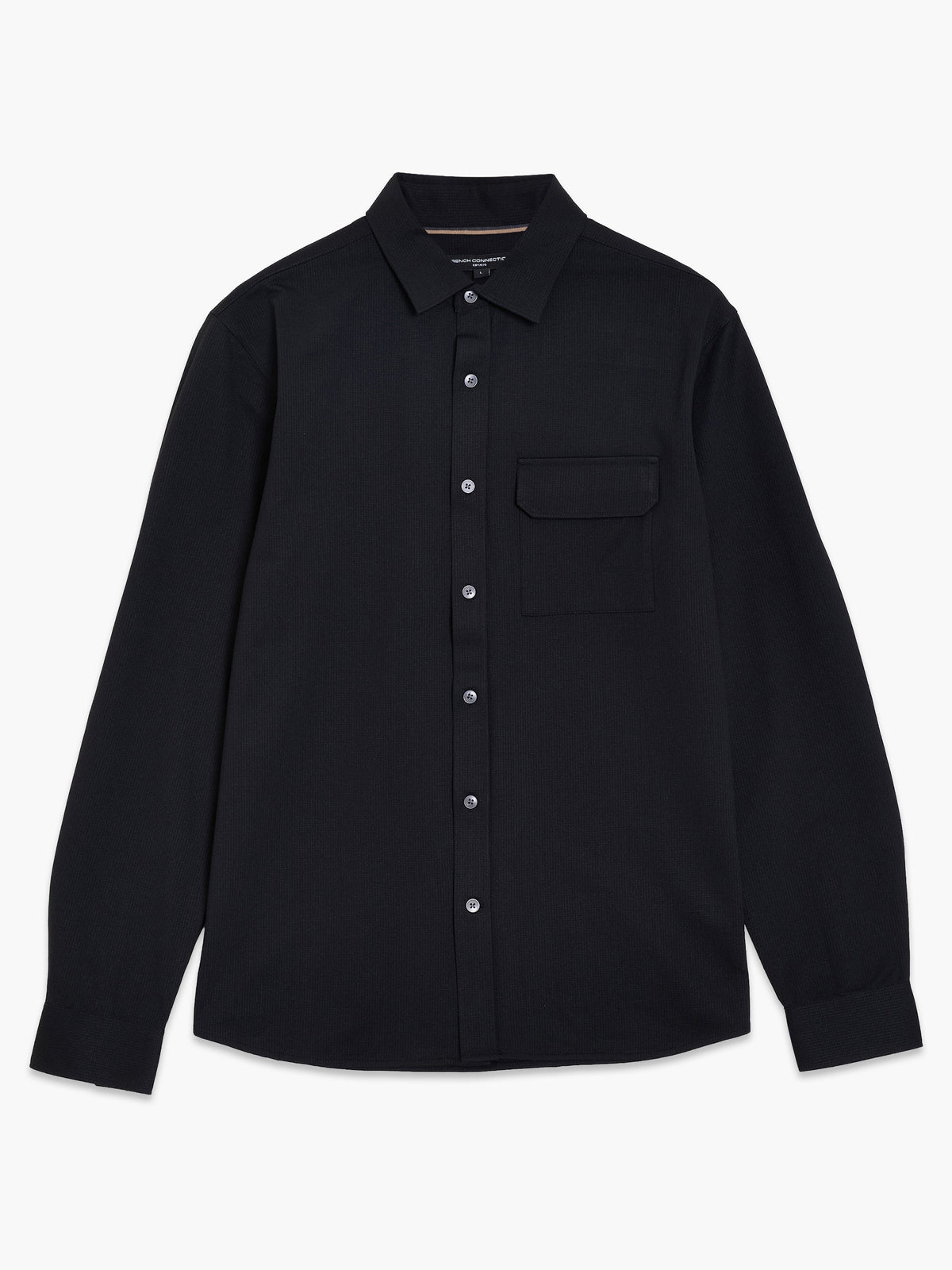 Chemise noire texturée à manches longues et poche