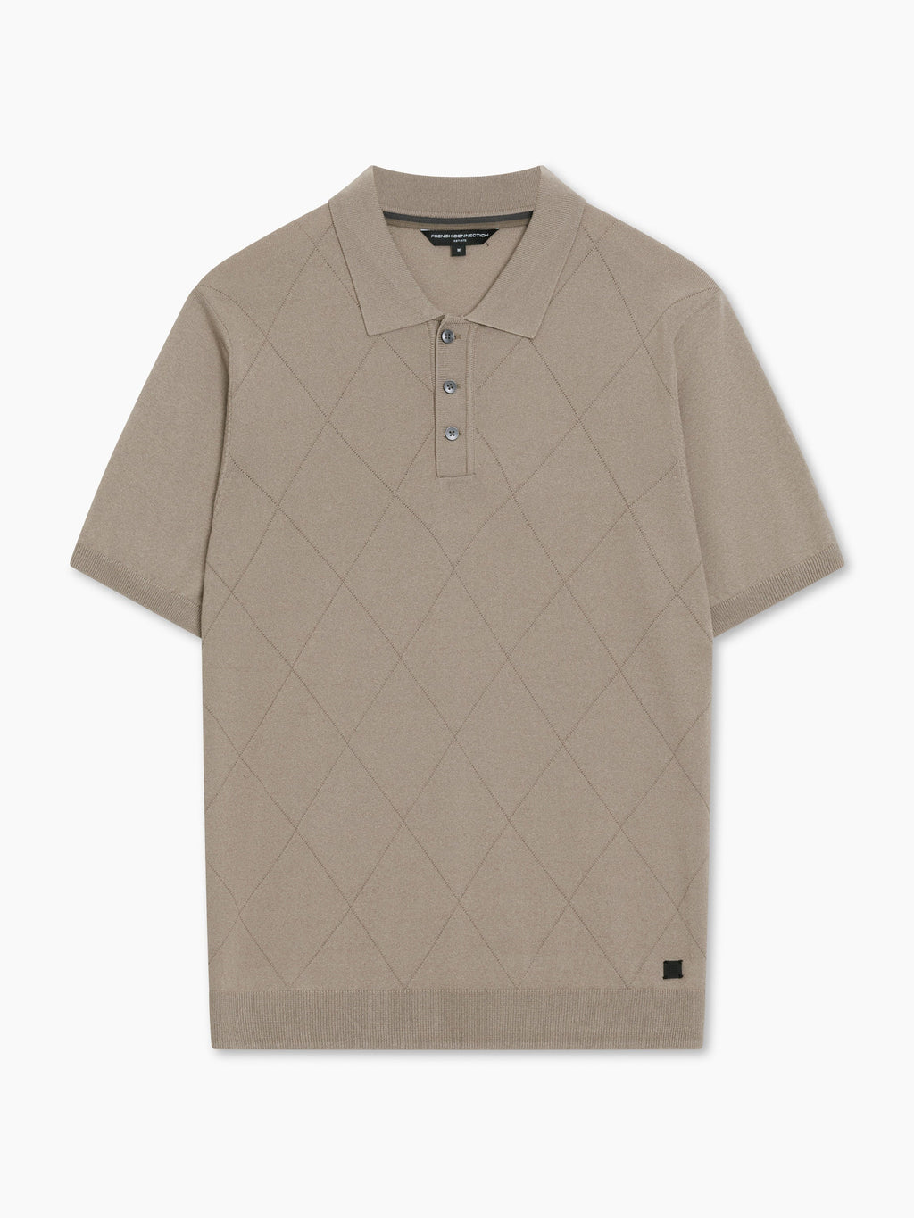 Polo en maille argyle ton sur ton marron clair à manches courtes