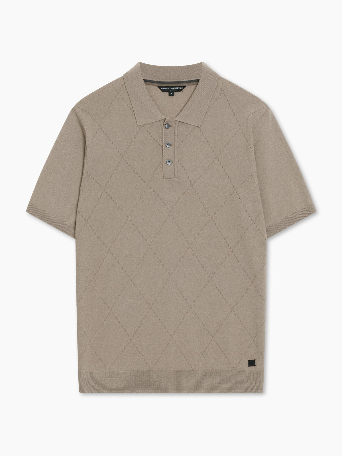 Polo en maille argyle ton sur ton marron clair à manches courtes