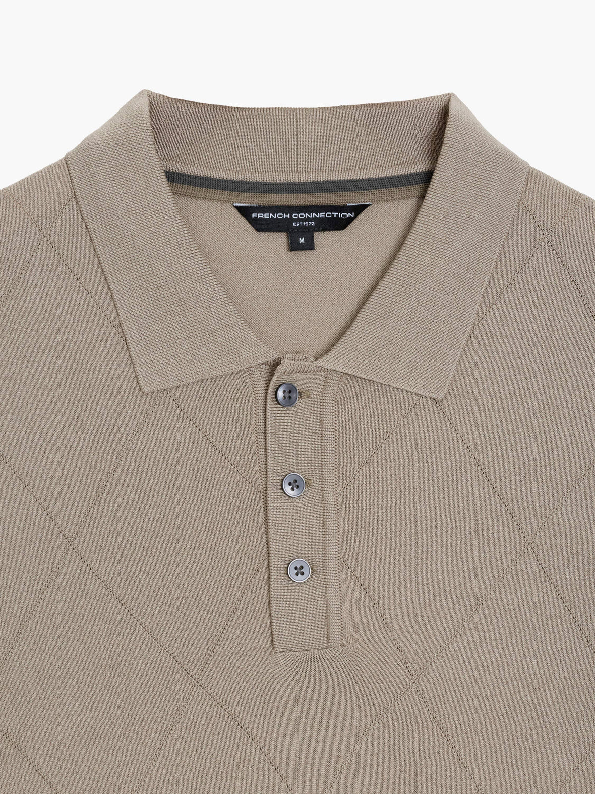 Polo en maille argyle ton sur ton marron clair à manches courtes